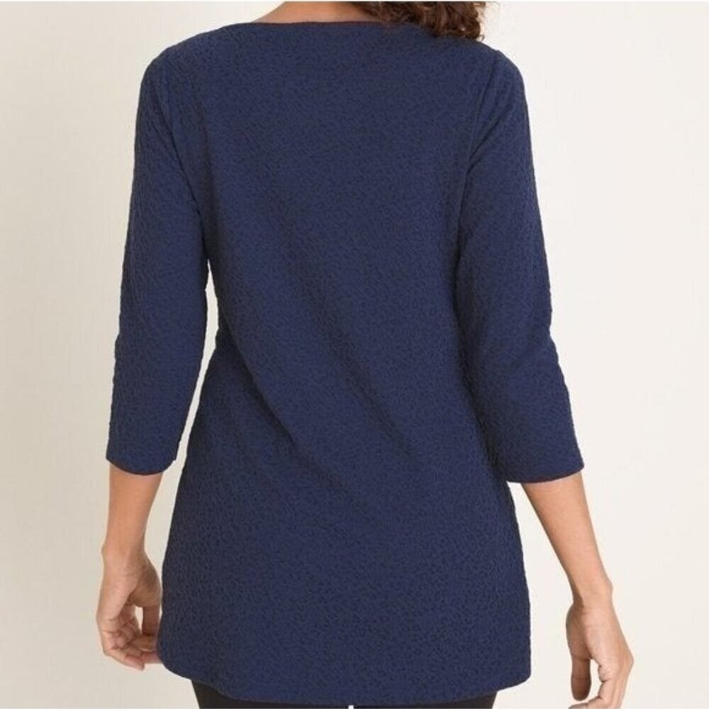 NWOT Chico's Petite Textured Pocket Top - Blue - 2 Petite - Picture 2 of 4